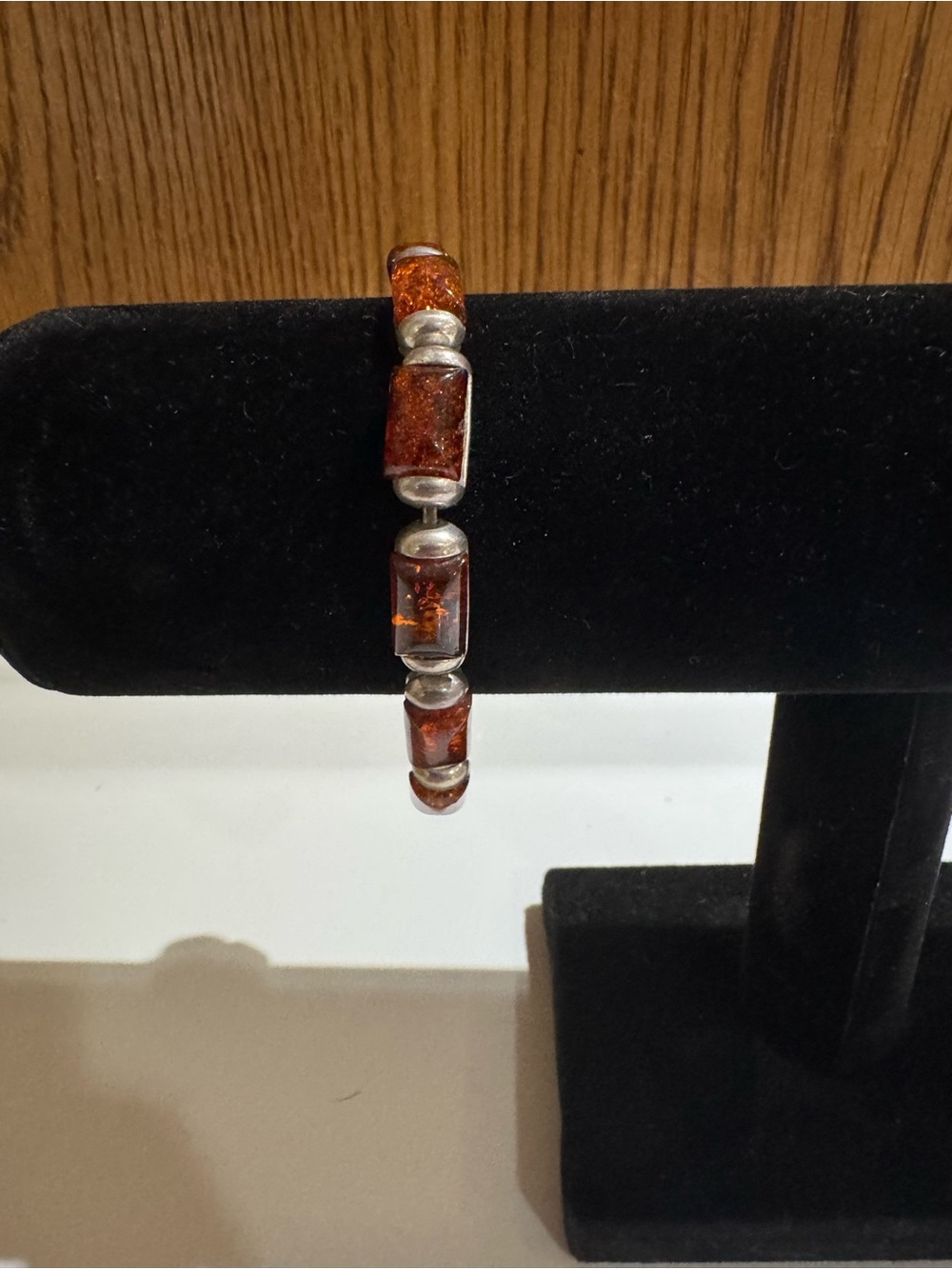 Vintage Sterling Silver Baltic Amber Link Bracelet - Women Jewelry